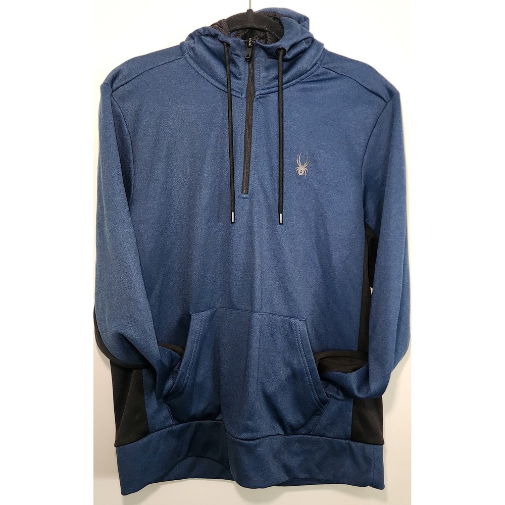Spyder Active Men's Large Blue Black Quarter Zip Hoodie Pullover Fleece Workout